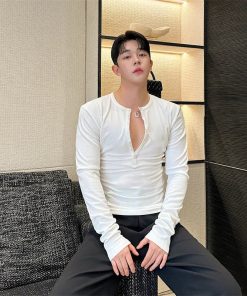 Riolio New Men's Casual Blouse Long sleeve t Shirt Tops trend slim fit Tee Shirt button-down Spring Autumn Yoga Shirts
