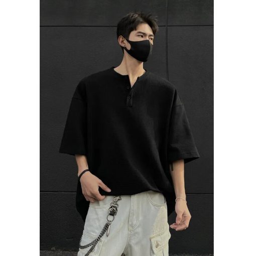 Riolio Summer Short Sleeved T-shirt Men White Checkered T Shirt Men Streetwear Korean Loose Round Neck T Shirt Mens Top Large Size 4XL - Image 5