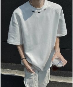 Riolio Summer Short Sleeved T-shirt Men Oversized Fashion Black Casual T Shirt Men Streetwear Korean Loose White T Shirt Mens Top