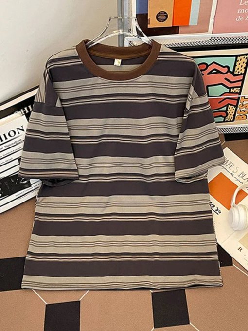 Riolio Summer Hip Hop Fashion Striped T Shirt For Men Cotton Casual Short Sleeve O-Neck T-shirts Y2K Streetwear Aesthetic Tee Tops - Image 7