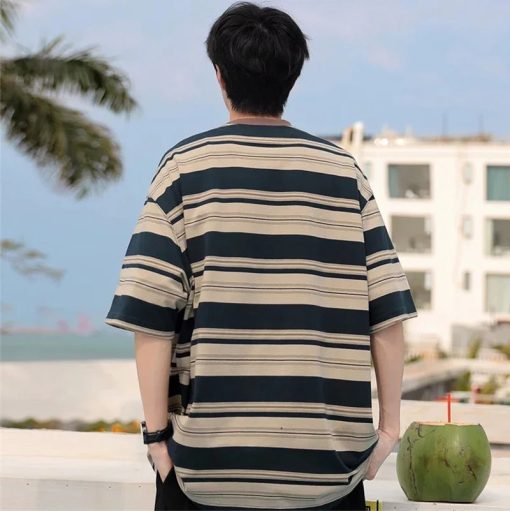 Riolio Summer Hip Hop Fashion Striped T Shirt For Men Cotton Casual Short Sleeve O-Neck T-shirts Y2K Streetwear Aesthetic Tee Tops - Image 4