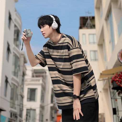 Riolio Summer Hip Hop Fashion Striped T Shirt For Men Cotton Casual Short Sleeve O-Neck T-shirts Y2K Streetwear Aesthetic Tee Tops - Image 6