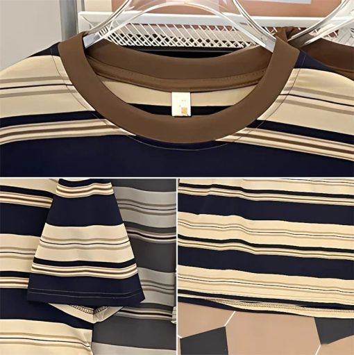 Riolio Summer Hip Hop Fashion Striped T Shirt For Men Cotton Casual Short Sleeve O-Neck T-shirts Y2K Streetwear Aesthetic Tee Tops - Image 3