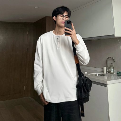 Riolio Warm Henry Collar Long Sleeve T shirt For Men Spring Autumn Casual Mens T-shirts Unisex Tee Tops Classic Clothes Men's T-Shirts - Image 8