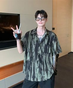 Riolio New Tie-dye Short Sleeve Shirts For Men Beach Streetwear Oversized T Shirt Man Elegant Fashion Harajuku Hawaiian Tops