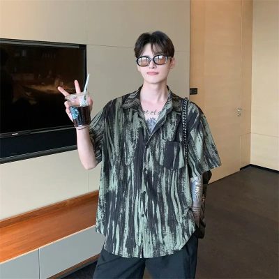 Riolio New Tie-dye Short Sleeve Shirts For Men Beach Streetwear Oversized T Shirt Man Elegant Fashion Harajuku Hawaiian Tops
