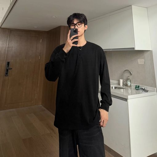 Riolio Warm Henry Collar Long Sleeve T shirt For Men Spring Autumn Casual Mens T-shirts Unisex Tee Tops Classic Clothes Men's T-Shirts - Image 9