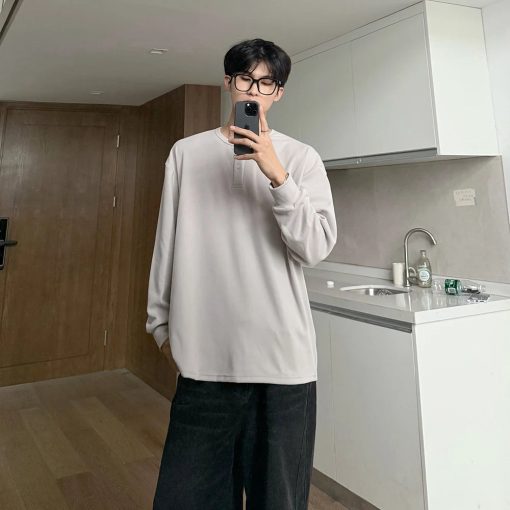 Riolio Warm Henry Collar Long Sleeve T shirt For Men Spring Autumn Casual Mens T-shirts Unisex Tee Tops Classic Clothes Men's T-Shirts - Image 7