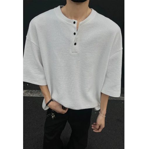 Riolio Summer Short Sleeved T-shirt Men White Checkered T Shirt Men Streetwear Korean Loose Round Neck T Shirt Mens Top Large Size 4XL - Image 4