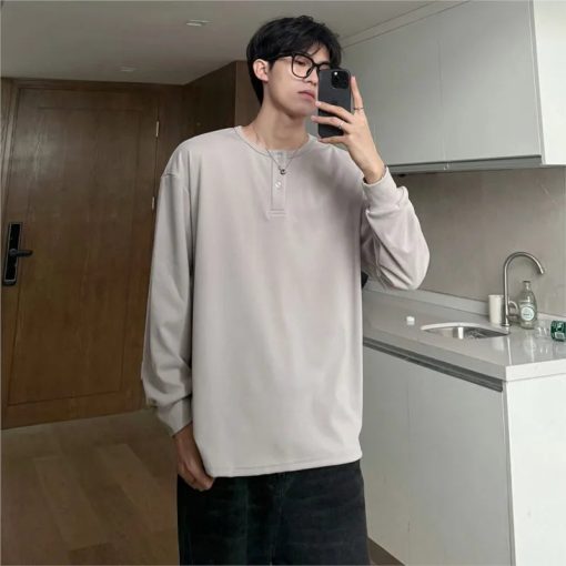 Riolio Warm Henry Collar Long Sleeve T shirt For Men Spring Autumn Casual Mens T-shirts Unisex Tee Tops Classic Clothes Men's T-Shirts - Image 5